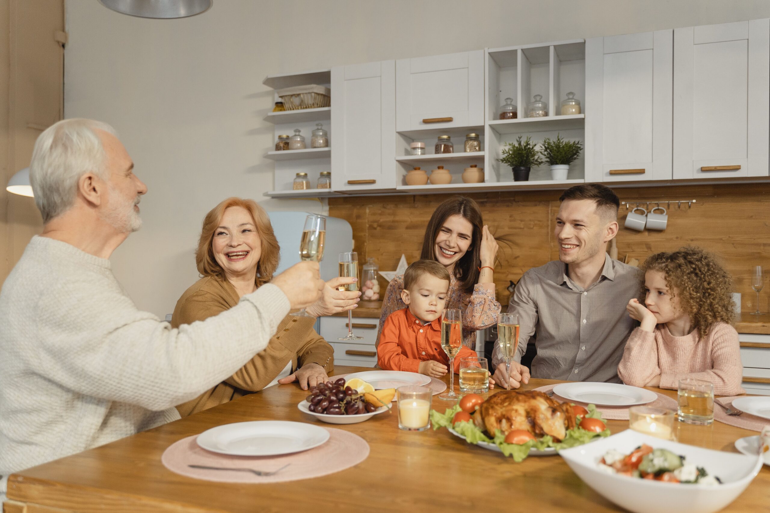 Family members sharing a meal together at home